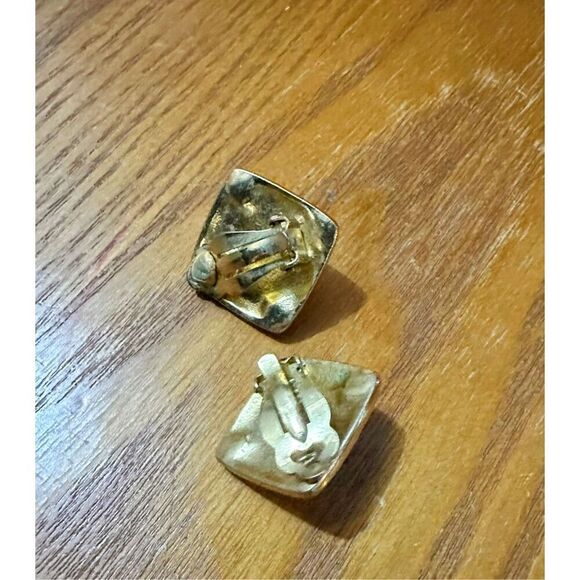 Vintage Premier Designs Two Tone Clip On Faux Pearl Diamond 80s Retro Earrings - Picture 4 of 6